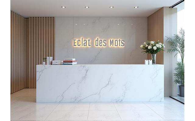 Clean and welcoming reception area of the language school.