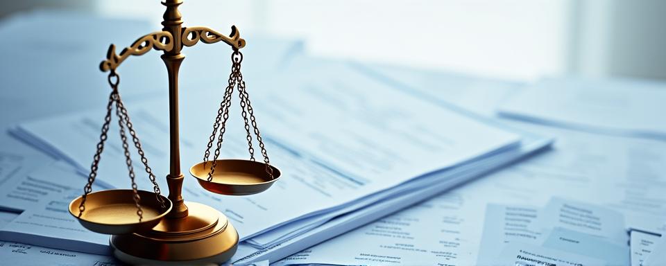 Abstract legal document illustration with golden scales of justice